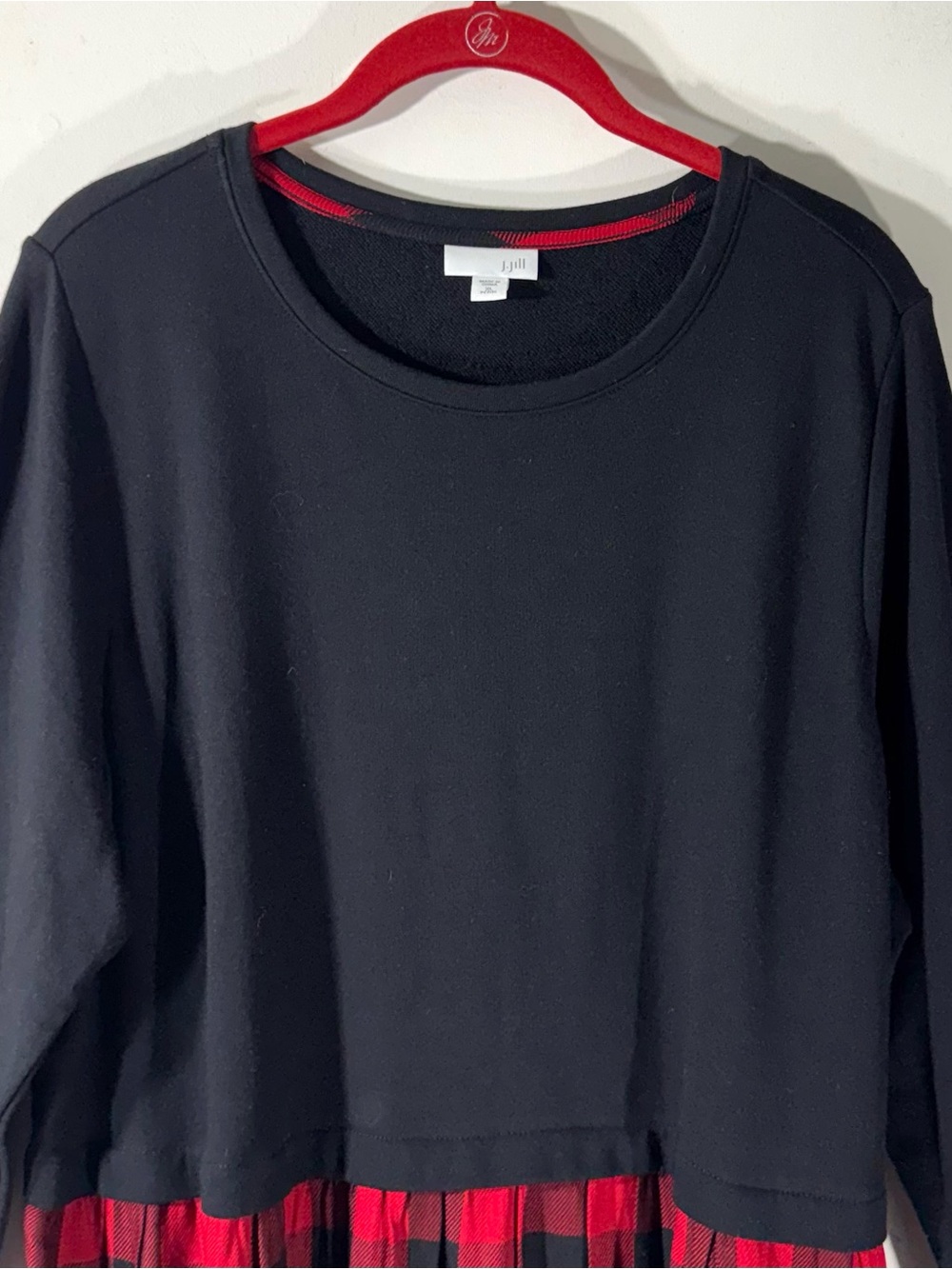 J. Jill Mixed Media Buffalo Plaid Dress Long Sleeve XL Petite - Picture 3 of 10